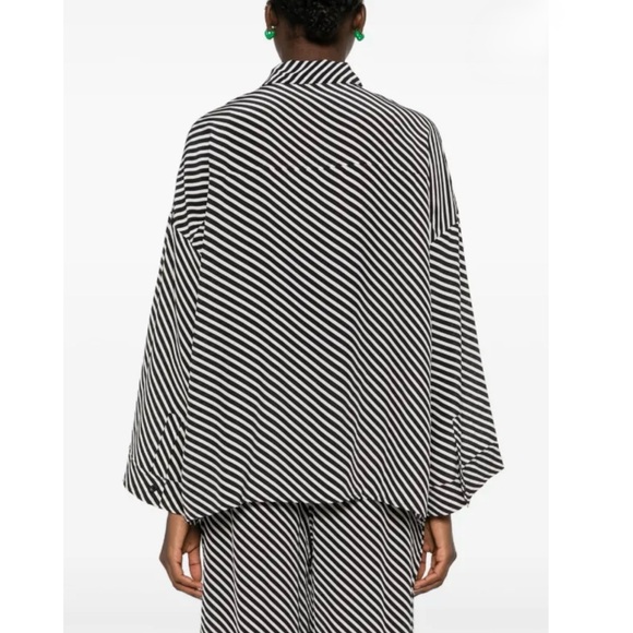 Faithfull The Brand Amici Silk Shirt in Color Toscano Stripe Black - Picture 5 of 11